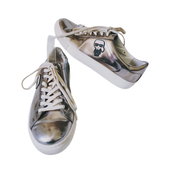 KARL LAGERFELD KL61033 SILVER MIRROR IKONIC LEATHER LOW TOP SNEAKERS - Picture 3 of 7